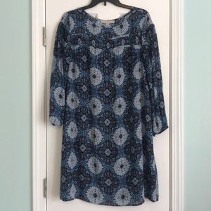 LOFT Blue Patterned Pull Over Shift Dress Size L